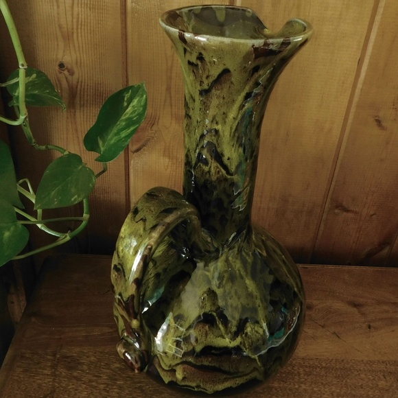 Vintage 15 Inch Tall Swirl Glaze Dipped Pot Belly Hand Thrown - Picture 5 of 15